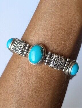 Sterling silver turquoise toggle bracelet Balinese style 925A CHINA